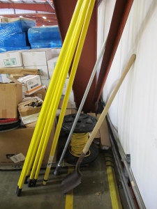 LOT TO INCLUDE: MOP HEADS, FOXTAIL BROOMS, (2 BOXES) ABSORBENT HOT DOGS, EXTENSION CORD W/ SPOOL, FIBERGLASS EXTENSION POLES. LOADING & HANDLING FEE $15-4122
